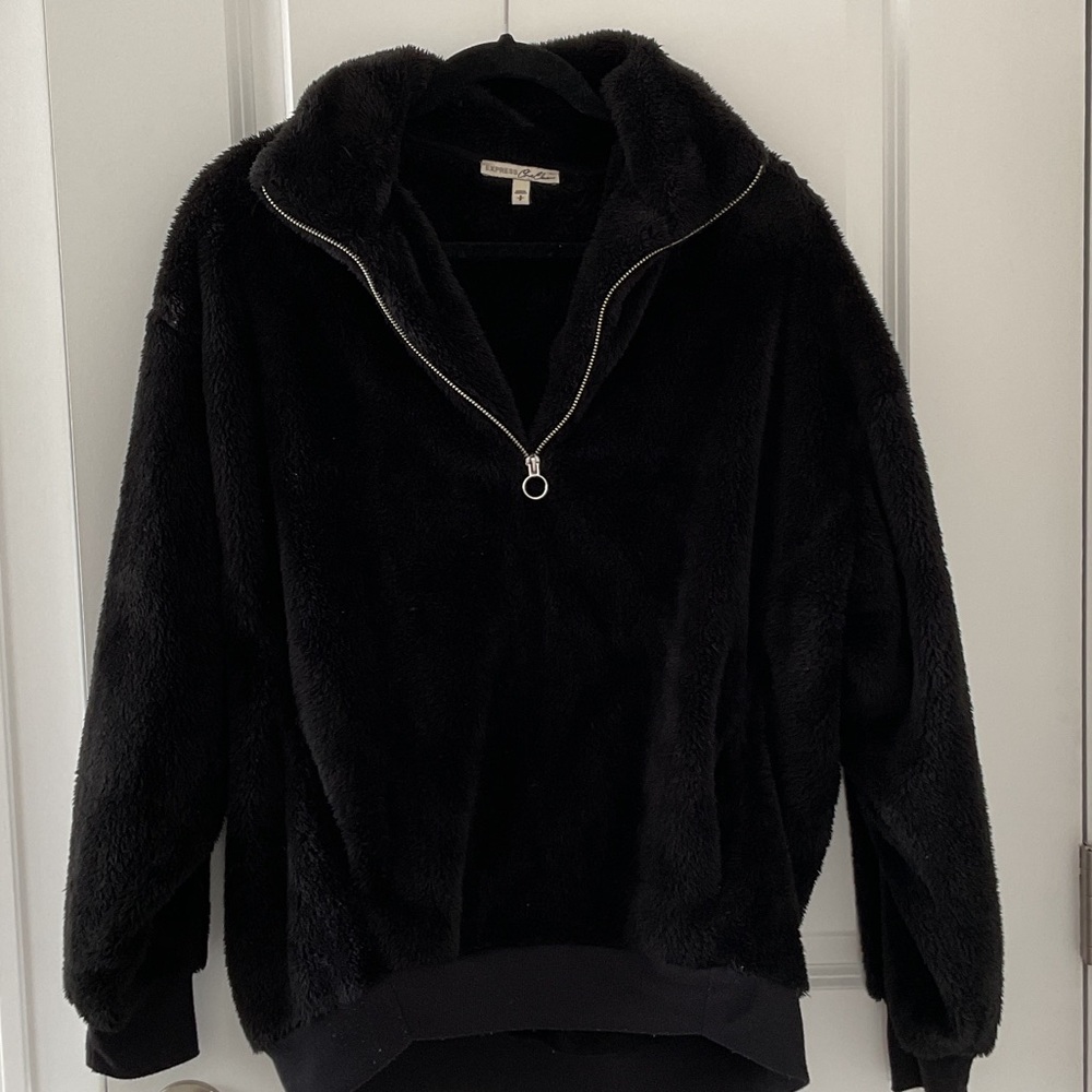 Express Black Plush Half-Zip Pullover